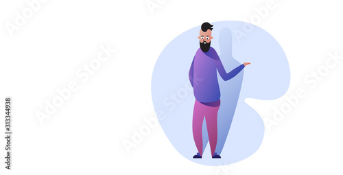 funny guy standing pose smiling man in casual clothes male cartoon character full length horizontal vector illustration