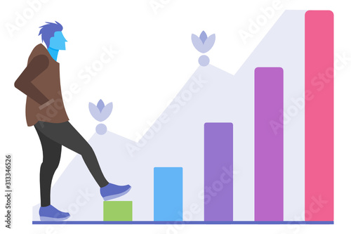 Young man take first step into career vector illustration and design. A work and office concept element.  Can be used for web and mobile development. Suitable for infographic