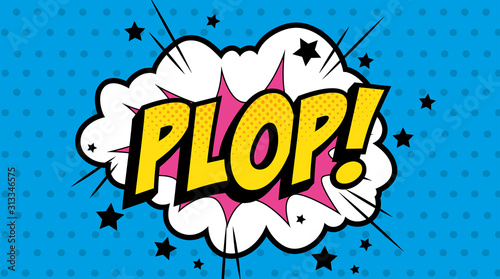 cloud with plop lettering pop art style icon vector illustration design photo