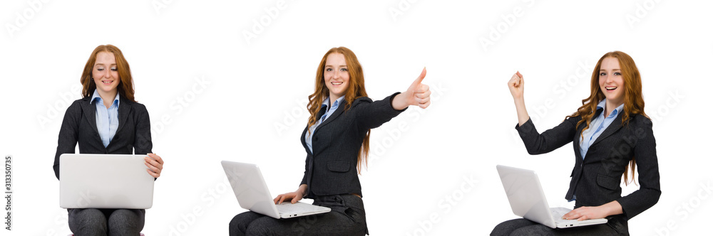 Businesswoman with laptop isolated on white Businesswoman with laptop isolated on white