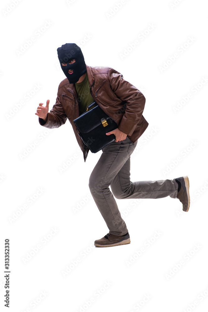 Robber wearing balaclava isolated on white background Robber wearing balaclava isolated on white background