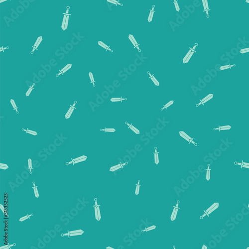 Green Sword for game icon isolated seamless pattern on green background. Vector Illustration