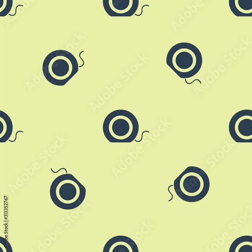 Blue Dental floss icon isolated seamless pattern on yellow background. Vector Illustration