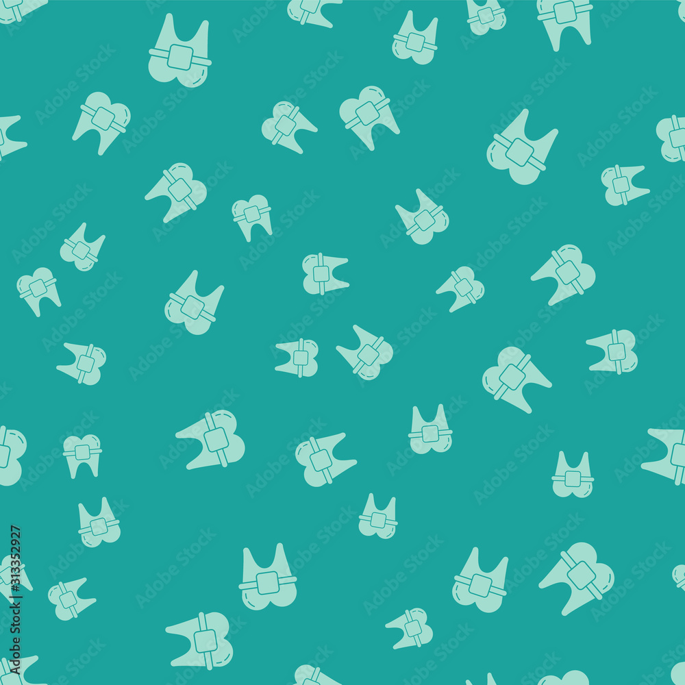 Green Teeth with braces icon isolated seamless pattern on green ...