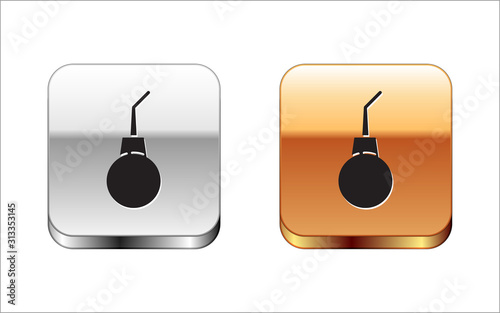 Black Enema pear icon isolated on white background. Medical rubber pump. Silver-gold square button. Vector Illustration