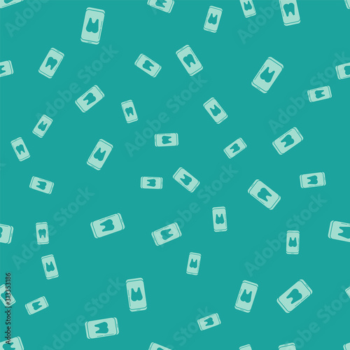 Green Online dental care icon isolated seamless pattern on green background. Dental service information call center. Vector Illustration