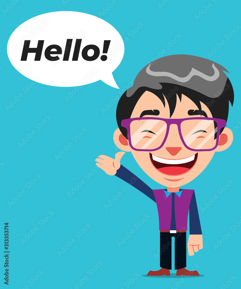 Funny Guy Cartoon Character With Glasses Say Hello Expression Stock Vector  | Adobe Stock