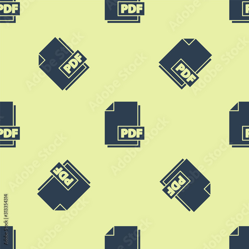 Blue PDF file document. Download pdf button icon isolated seamless pattern on yellow background. PDF file symbol. Vector Illustration