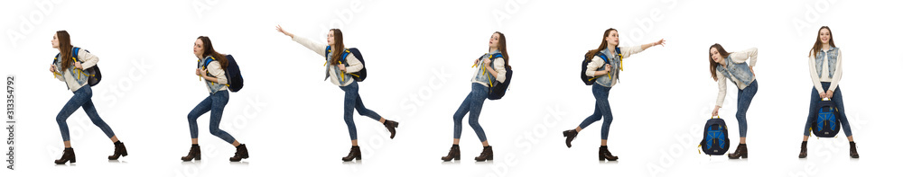 Pretty girl with rucksack isolated on white Pretty girl with rucksack isolated on white
