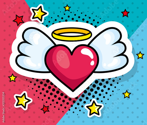 heart with wings pop art style icon vector illustration design