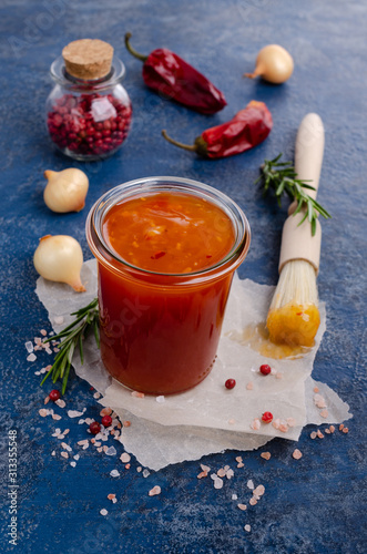 Homemade barbecue sauce in glass