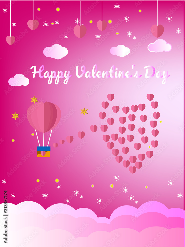 Valentine’s Day card with balloons and gifts
