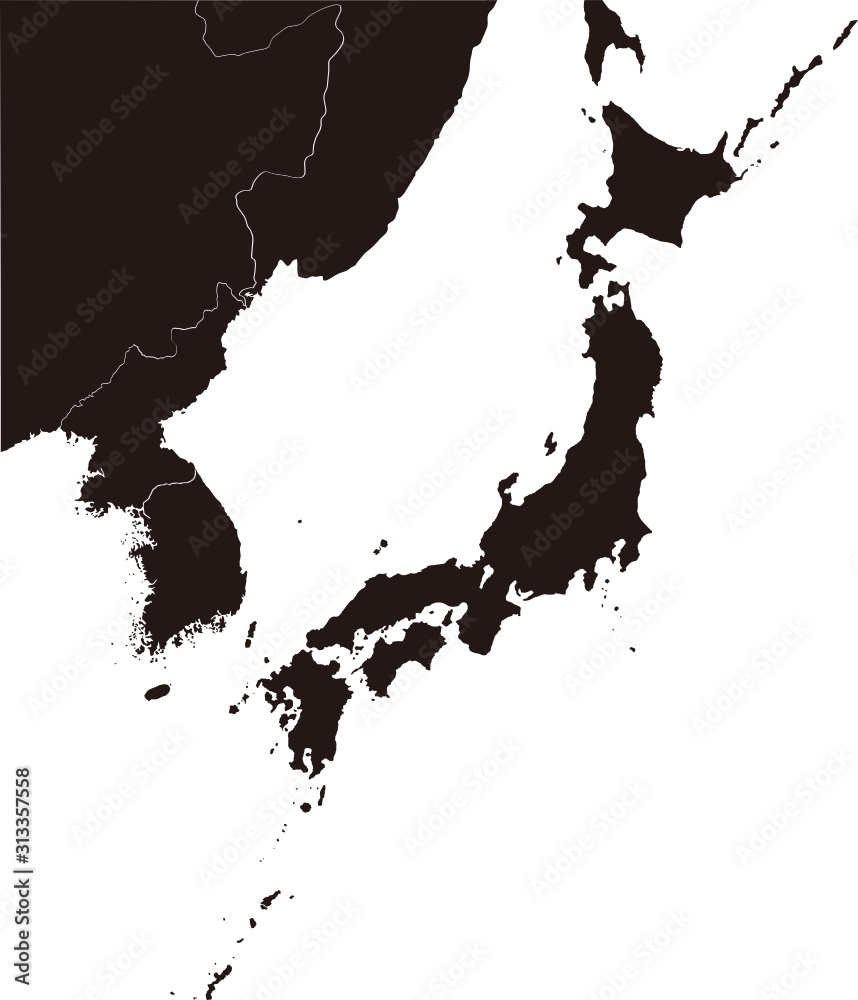 Map Of Korea And Surrounding Countries Svg) Japan, North Korea, South Korea And Surrounding Countries Map (Color  Black ) / Separated By Country Stock Vector | Adobe Stock