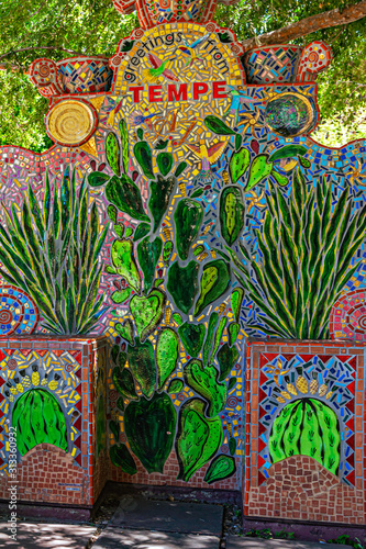 Here a tile mosaic sign welcomes you to Tempe, Arizona