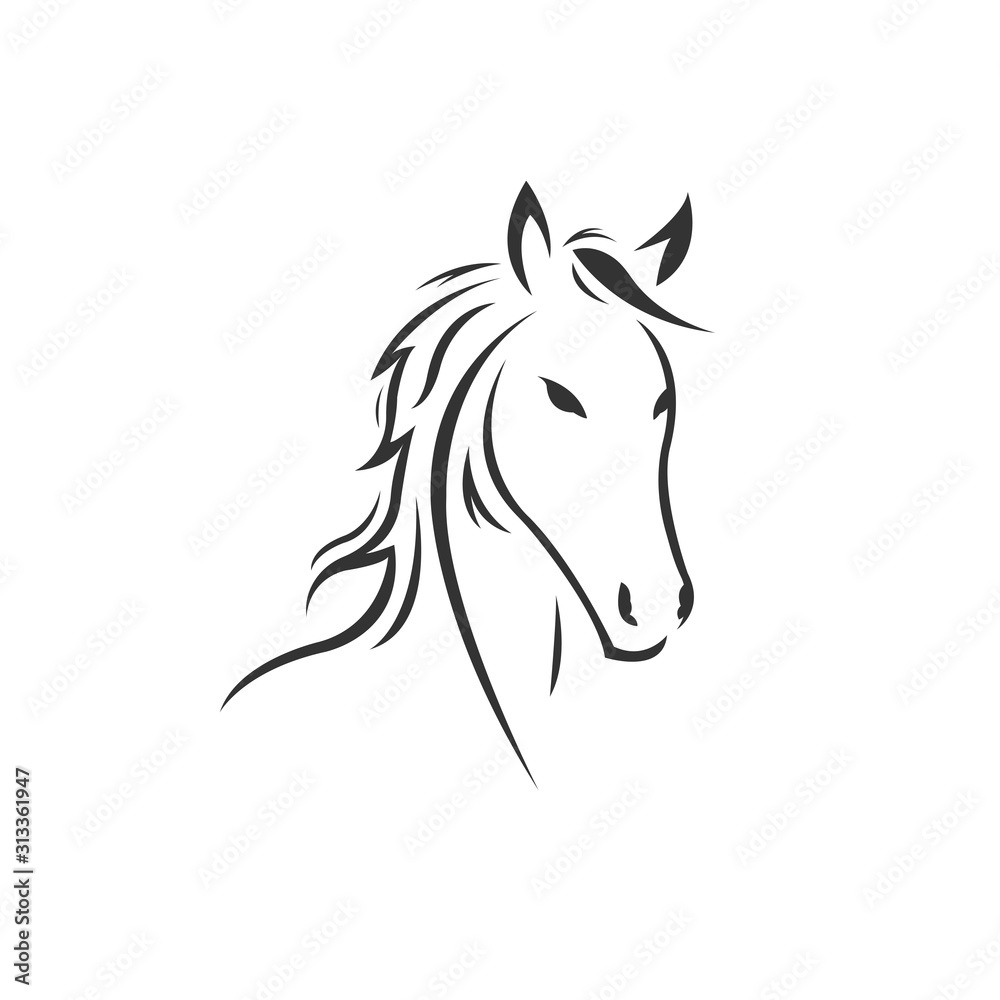 Vector image of an horse black and white. design style. animal. art. symbol. logo. Illustrator. on white background.