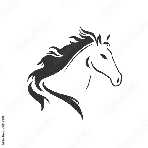 Fototapeta Naklejka Na Ścianę i Meble -  Vector image of an horse black and white. design style. animal. art. symbol. logo. Illustrator. on white background.