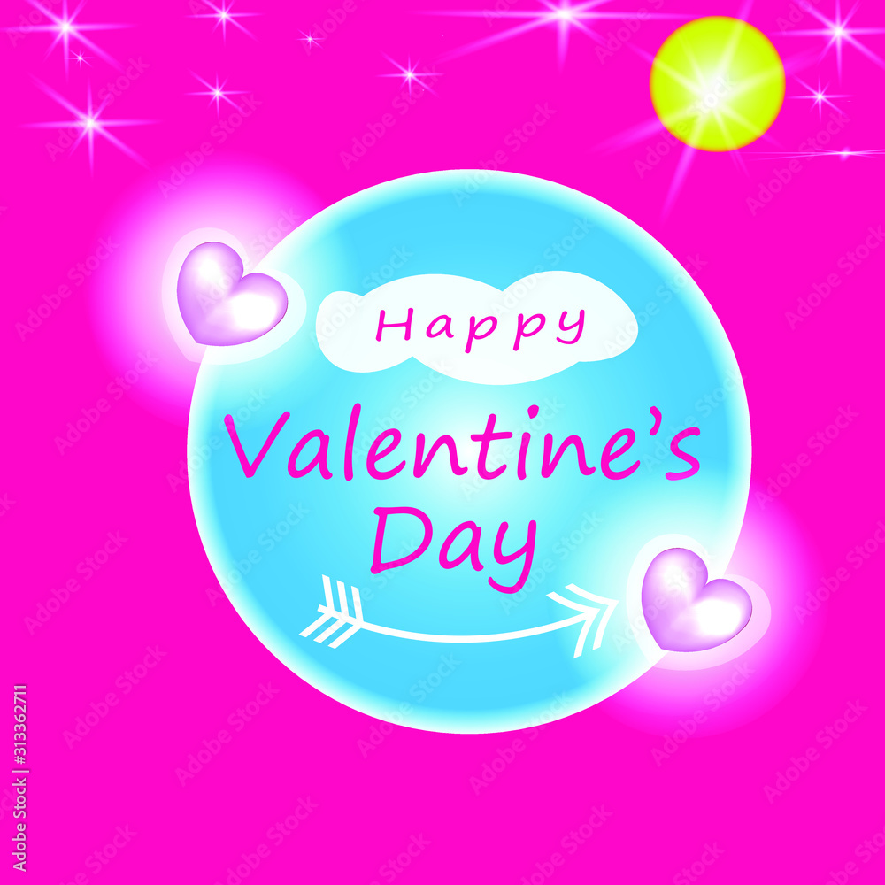 February 14.Designed for Happy Valentine's Day lettering with designed earth on pink background. February 14.Designed for Happy Valentine's Day lettering with designed earth on pink background.
