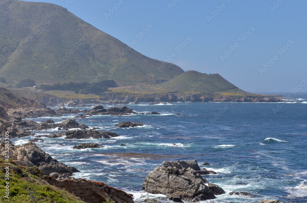 Whale peak and Soberanes Point scenic view from Cabrillo Highway (Garrapata State Park, Monterey County, California)