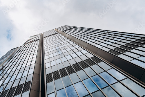 Blue skyscraper facade. office buildings. modern glass silhouettes
