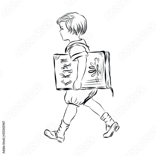 Boy with book, Little kid, vintage child, illustration for children's books