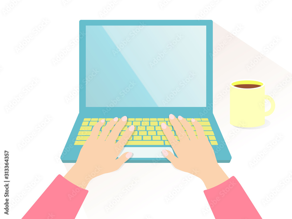 hands typing keyboard on notebook pc hands typing keyboard on notebook pc