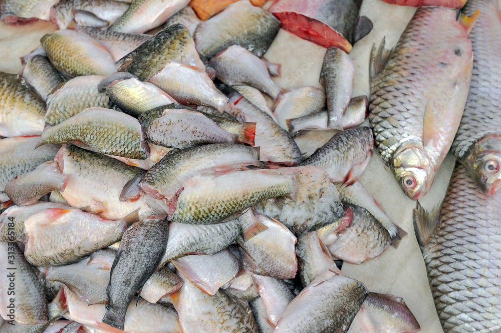 Obraz premium Fresh fish sales in market.