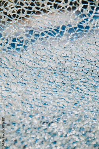 Broken glass background. Closeup details.