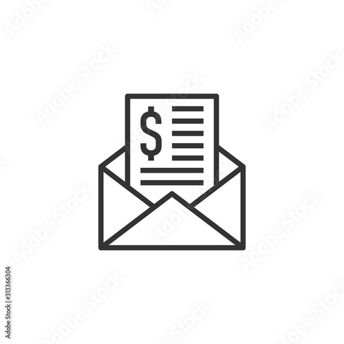 Envelope with money icon in flat style. E-mail cash vector illustration on white isolated background. Finance message business concept.