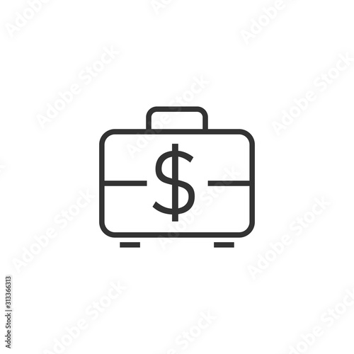 Money briefcase icon in flat style. Cash box vector illustration on white isolated background. Finance business concept.