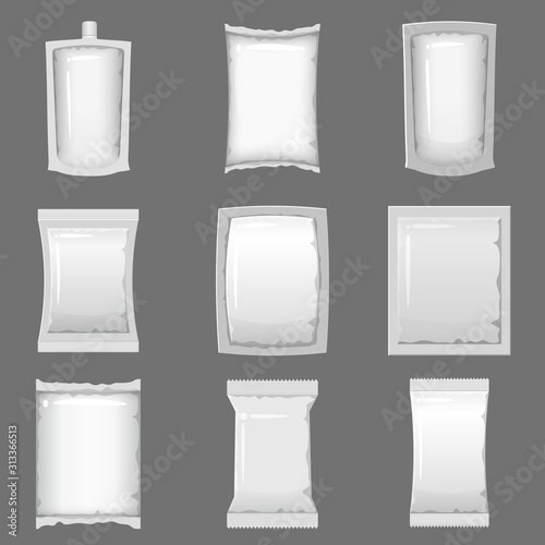 Set empty plastic packaging and vacuum containers mockups