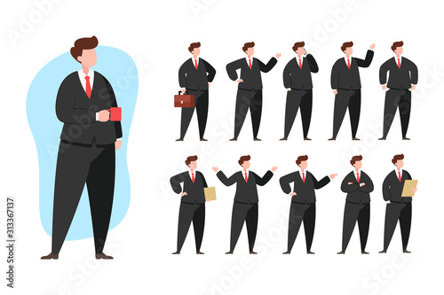 Businessman character set, vector flat illustration