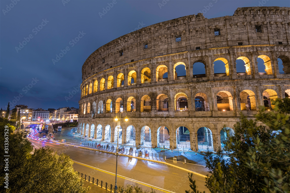 Colosseo and Rome at night