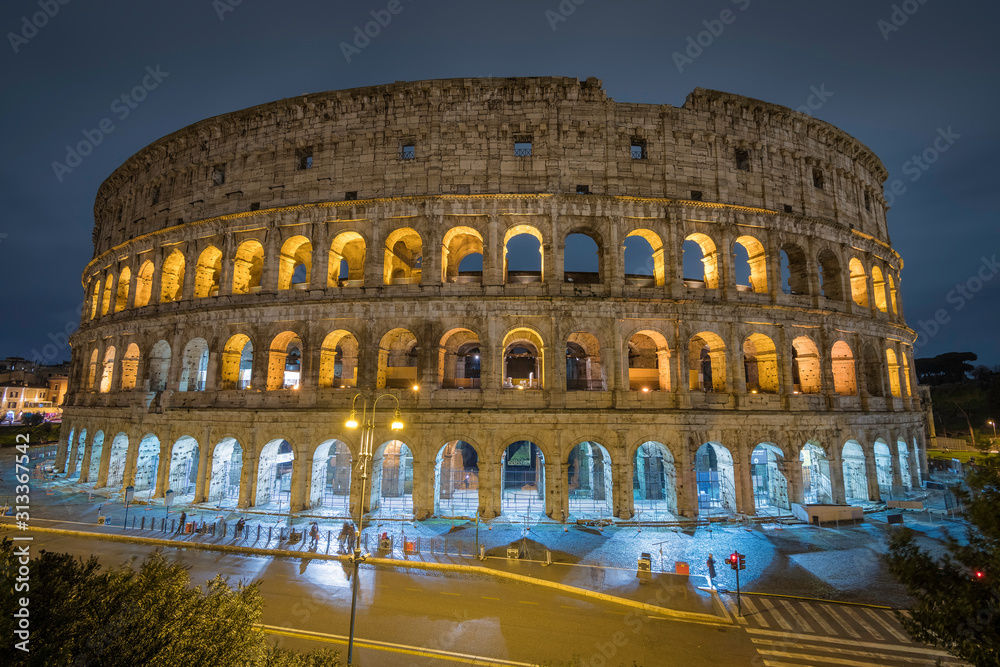 Colosseum at night in Rome Italy