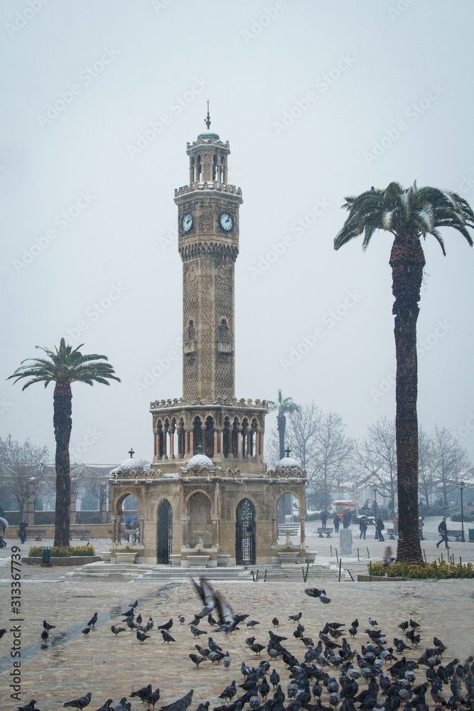 Izmir clock tower in winter
