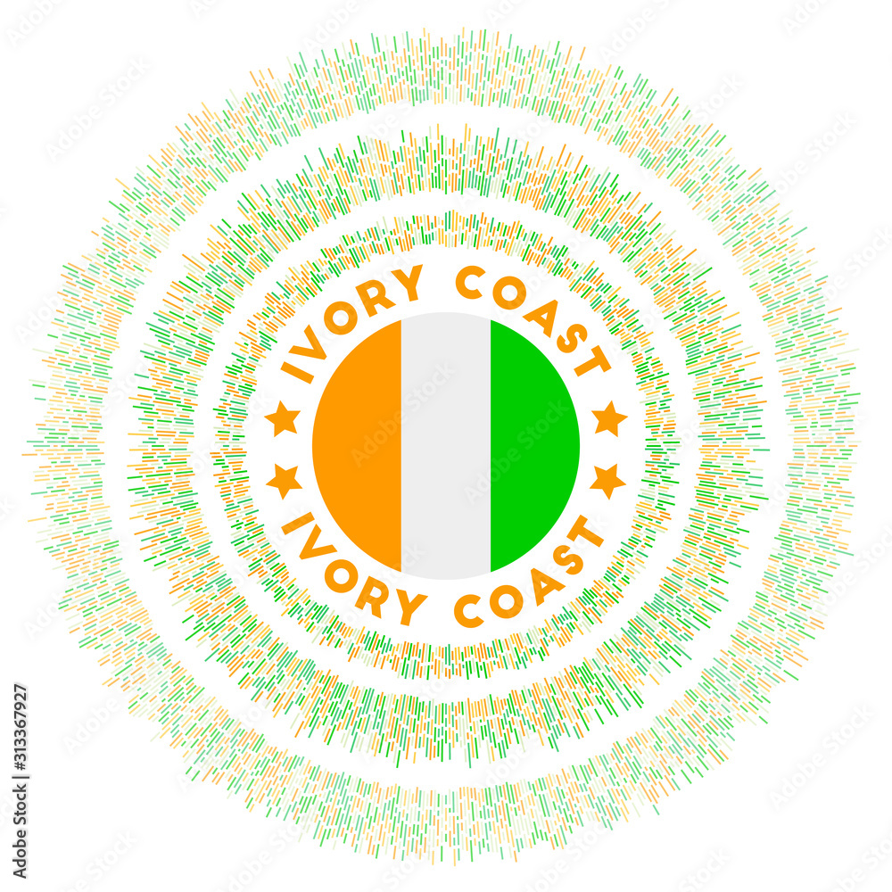 Fototapeta Ivory Coast symbol. Radiant country flag with colorful rays. Shiny sunburst with Ivory Coast flag. Superb vector illustration.