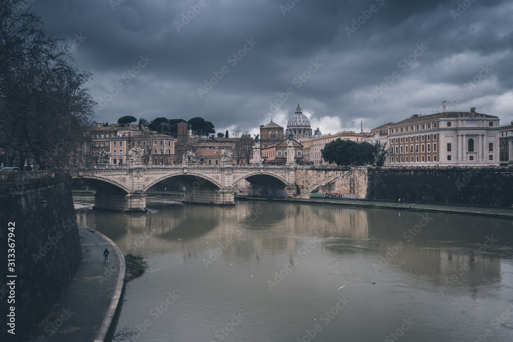 Tiber river with St. Peters basilica view