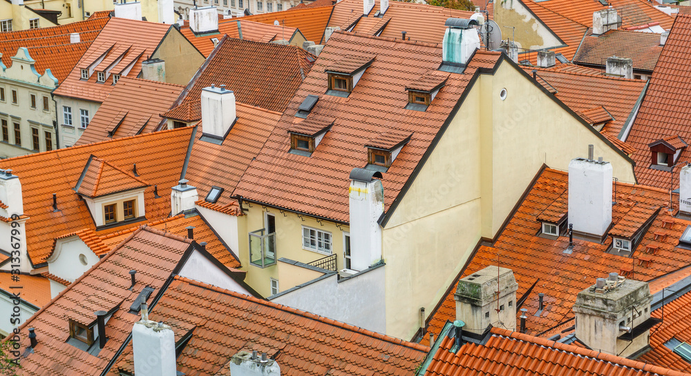 View of red roofs and chimneys