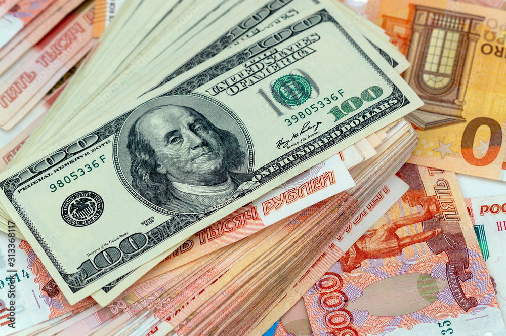 dollars rubles euros close-up, cash dollars rubles euros close-up, cash