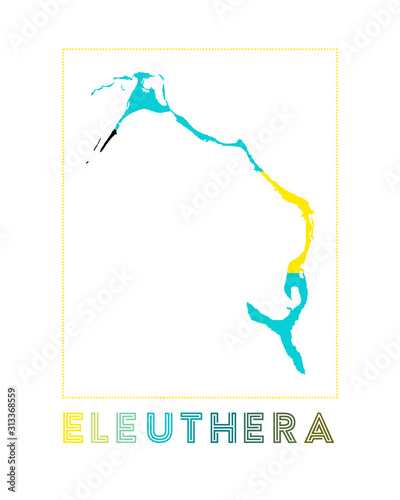 Eleuthera Logo. Map of Eleuthera with island name and flag. Artistic vector illustration.