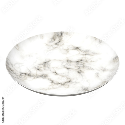 Empty White Marble Plate Isolated on White Background. Realistic 3D Render.