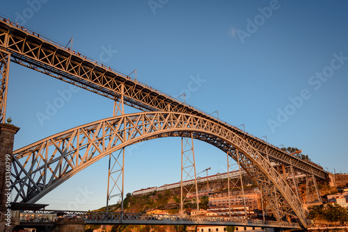 bridge dom luis at sunset, view of the iconic bridge dom luis at sunset, summer 2019