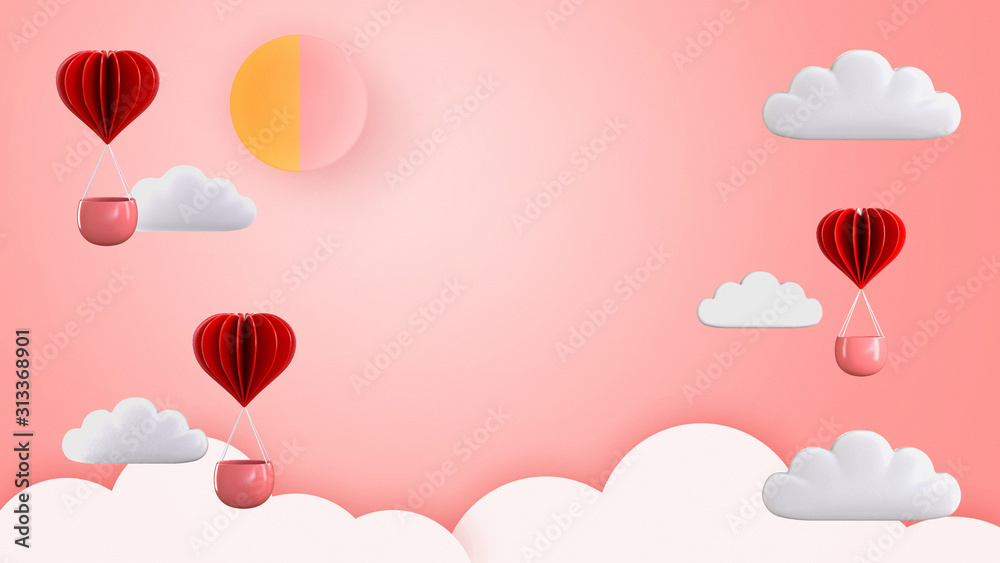 3d render illustration of love and valentine balloon floating.
