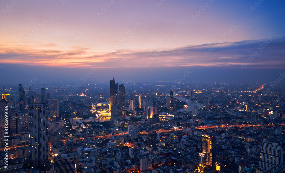 famous cityscape view of highest rooftop in bangkok the capital of thailand