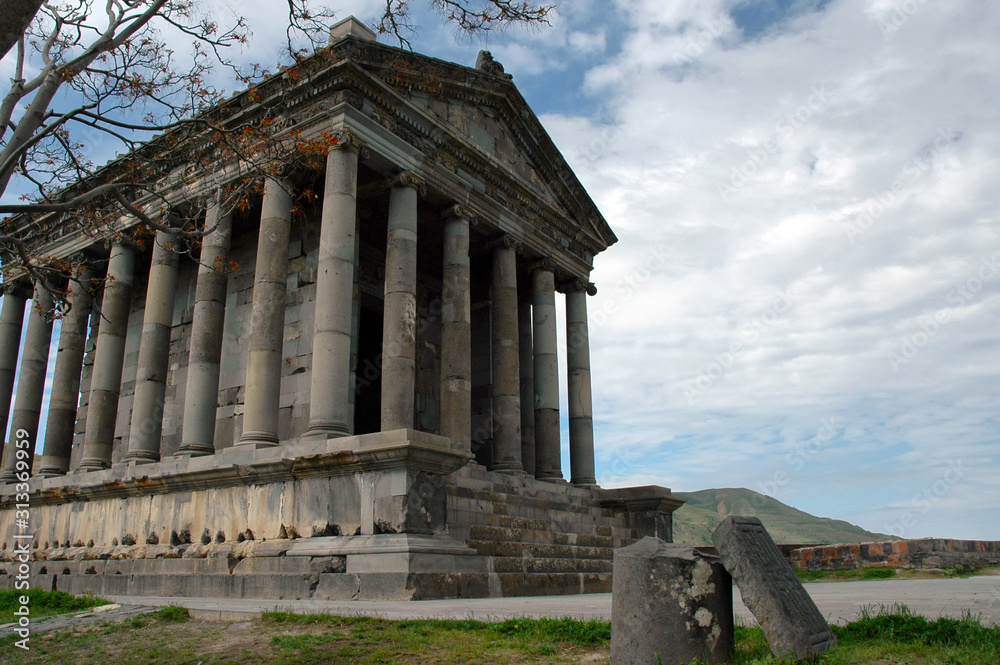 Antique temple dedicated to Sun God Mihr, Garni fortress. Garni village, Kotayk Region, Armenia.