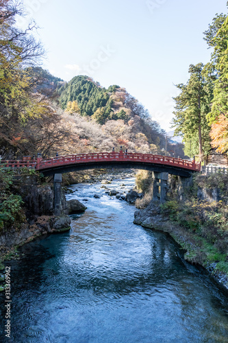 Day scene of Shinkyo bridge over Daiwa river at Nikko, Tochigi Prefecture, Japan