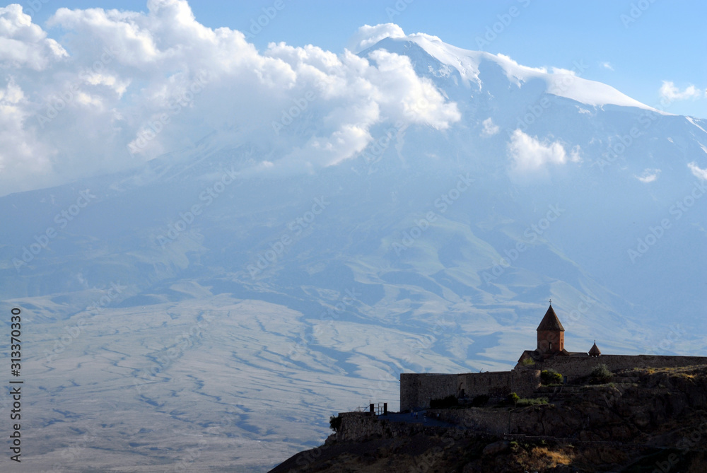 Khor-Virap Monastery on the background of Ararat mountain. Ararat Region, Armenia.