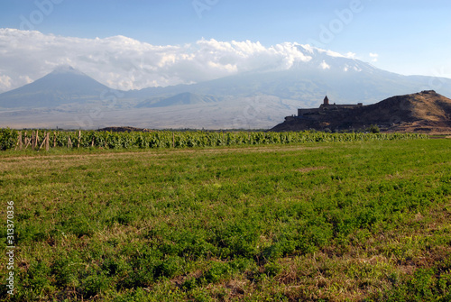 Khor-Virap Monastery on the background of Ararat mountain. Ararat Region, Armenia.