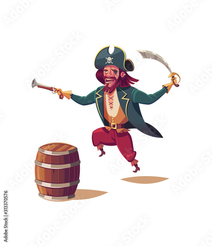 Pirate in attack isolated on white background
