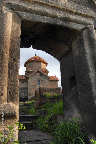 Medieval Karmravor (arm: red) Church (7th century) is one of the smallest church in Armenia. Ashtarak town, Aragatsotn Region, Armenia. photo