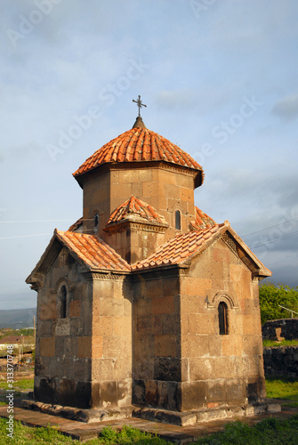 Medieval Karmravor (arm: red) Church (7th century) is one of the smallest church in Armenia. Ashtarak town, Aragatsotn Region, Armenia.